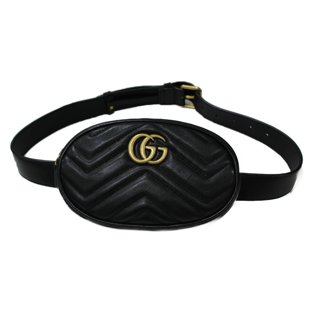 GUCCI belt bag leather black GG Marmont Body Belt Bum Crossbody waist Clutch
